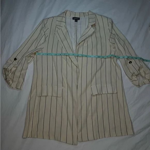 MESSINI Linen Blazer Large Beige Half Sleeve - Shoulder Pads - Business Formal - Picture 7 of 8